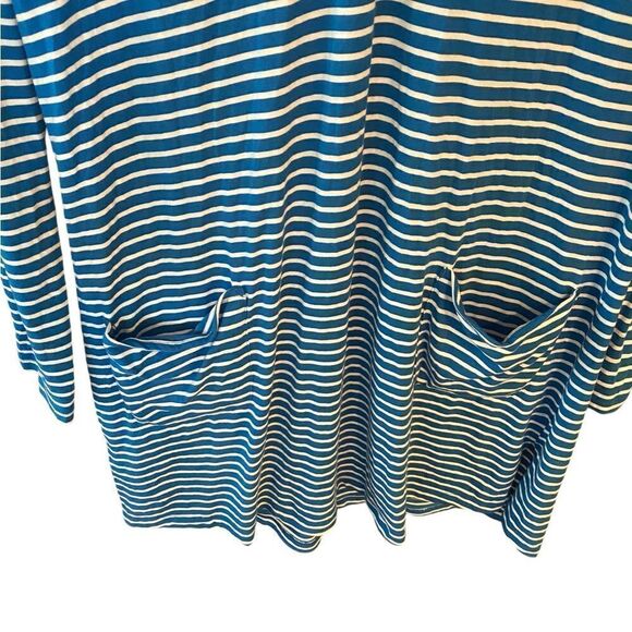 Coolibar Sz M Blue White Striped Pocket UPF 50 Hoodie Beach Swim Cover Dress - Picture 5 of 8